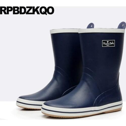 Plus Size Comfortable Flat Mid Calf Rain Platform Thick Soled High Sole Shoes Casual Rubber Fishing Boots Men Waterproof Black