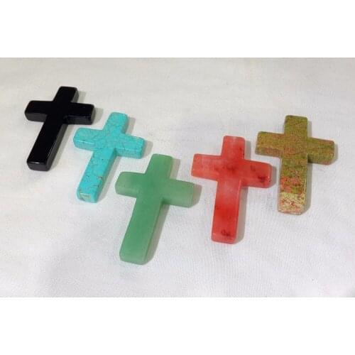 Wholesae Mix Lot Gem stone Cross Pendants 40*60mm Stone Crystal Pendant Jewelry DIY 10pcs/lot With 1.5mm Hole on top