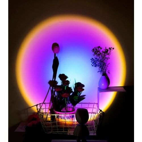 Rainbow Sunset Projection Lighting 360 Degree Rotating Projector Lamp Family Party Living Room Bedroom Background Wall Decor