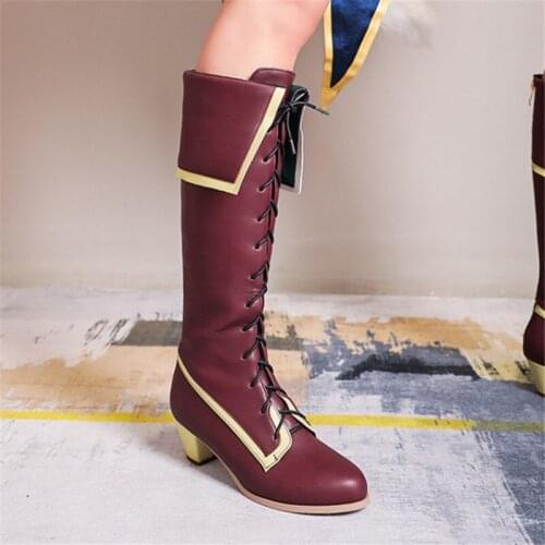 PXELENA Lolita Women Costume Anime Cosplay Boots Knee High 2020 Winter Shoes Med Heels Riding Knight Long Boots Large Size 34-45