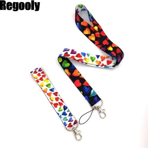 Rainbow color heart love Neck Strap Lanyards ID badge card holder keychain Mobile Phone Strap Gift Ribbon webbing necklace gift