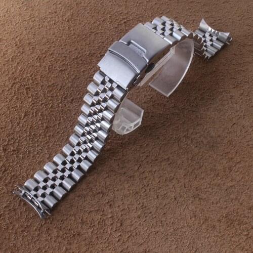 20 22 24mm Stainless Steel Watchband Curved End Strap Fold Buckle Clasp Wrist Belt Bracelet Silver For Se iko Watch Accessories