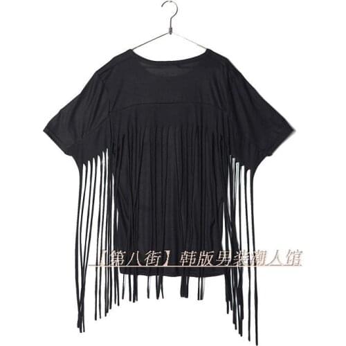 S-XXXL ! 2016 New Mens clothing male costume tassel cape short-sleeve T-shirt Stage plus size singer costumes