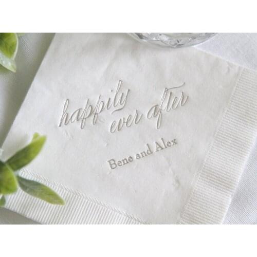 Happily Ever After - Personalized Wedding Napkins, Rehearsal Dinner, Engagement Party, Custom Bar Napkins milestones birthday