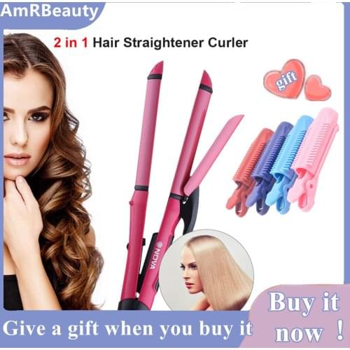 2-in-1 Hair Curler for Women Flat Iron Curling Hair Curl Modelling Curling Iron Hair Straightener Dairdressing Devices and Tool