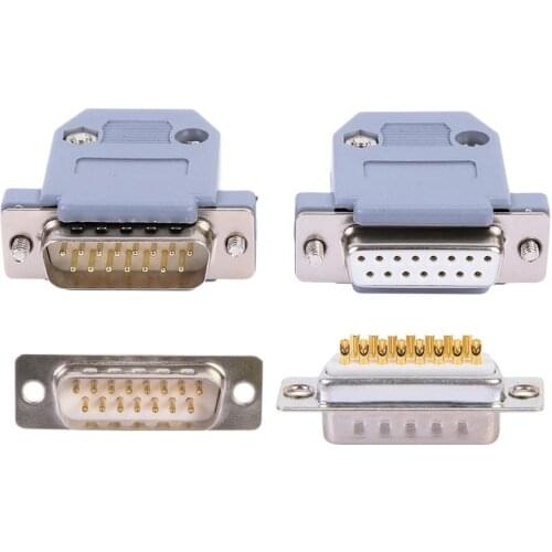DB15 male welding plug 2 / two row 15 pin / hole parallel port female car pin gilded with plastic shell