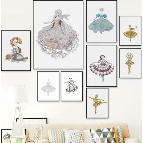 Nordic Poster Art Print Crystal Graceful Ballet Dance Wall Art Pictures Living Room Beautiful Girl Canvas Painting Bedroom Decor