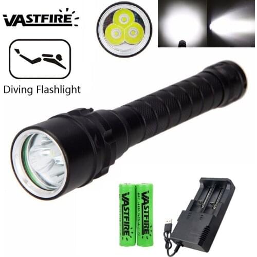 Diving flashlight Waterproof Underwater 100m Scuba Aluminum Adjust Brightness Diving Light for 18650