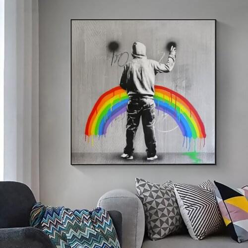 Street Graffiti Art Rainbow Canvas Painting on The Wall Posters and Prints Banksy Art Wall Picture for Living Room Home Decor