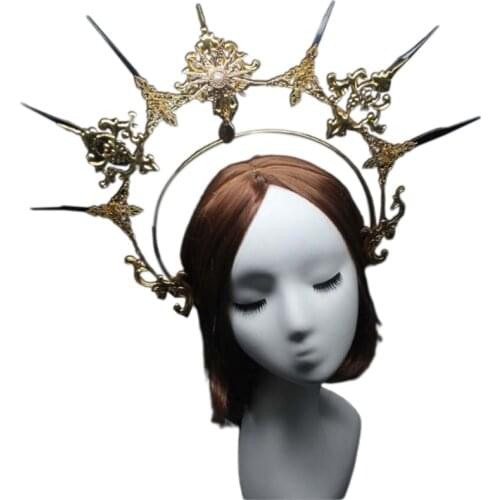 Vintage Lolita Jewelry Accessories Embossed Halo Crown Pearl Beaded Chain Headband Metal Tiara DIY Material Package