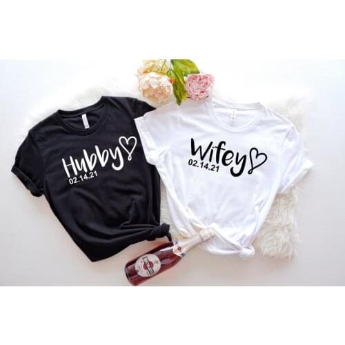 Wifey and Hubby Husband Just Married Shirt Honeymoon Wedding Short Sleeve Tees Fashion 100% Cotton O Neck Female Clothing goth