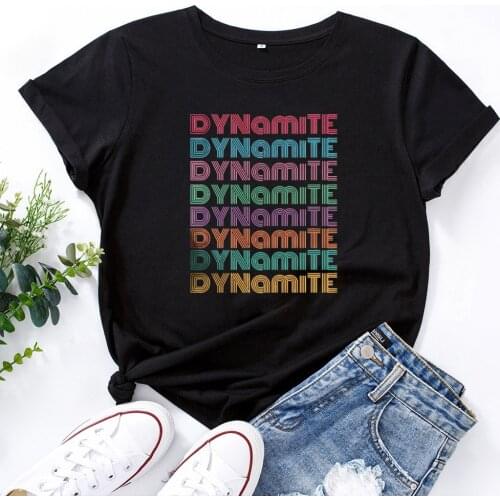 DYNAMITE Printed Tshirt Women Cotton Graphic T Shirt Women O-neck Tee Shirt Femme Casual T-Shirts Women