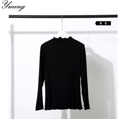 YMING Womens Autumn and Winter Solid Color Long Sleeve T-Shirt Cool And Comfortable Threaded Slim Top Solid Color Long Sleeve
