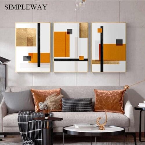 Golden Geometric Abstract Canvas Painting Wall Poster Art print Nordic Minimalist Picture Artwork Modern Ling Room Decoration