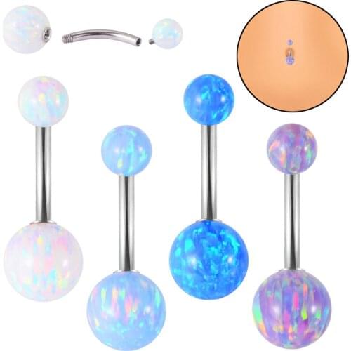 1PC Surgical Steel Opal Belly Button Ring 14G Opal Ball Navel Piercing Barbell Ombligo Women Piercing Body Jewelry