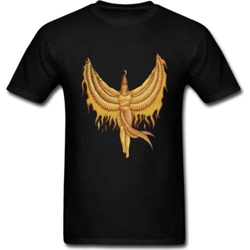 2018 Isis Goddess Egypt With Wings Of Phoenix Men Cool Black T Shirt Shop Top Quality Cotton Tee Shirts Cartoon T-shirt