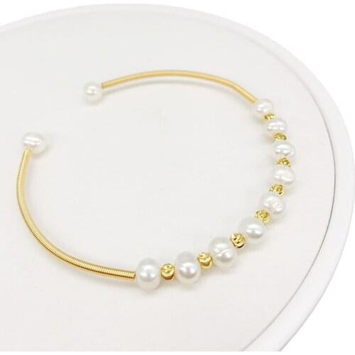 24K Gold Filled Freshwater Cultured Pearl Twisted Cable Bangle Handmade Bracelet Jewelry for Women Popular Mature Decorate Girl