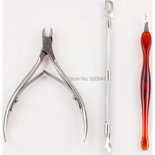 3 Pcs NAIL ART MANICURE Tools SET CUTICLE PUSHER REMOVER NIPPER CLIPPER KIT