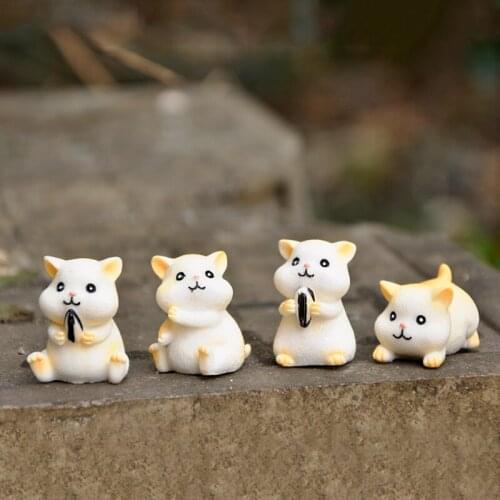 4 pcs Cute hamster doll doll plant potted aquarium cake ornament sprouting fat mouse baby fairy garden