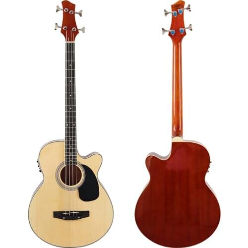 Full mahogany 4 string acoustic-electric bass guitar 43 inch purple matte finish full size acoustic bass guitar