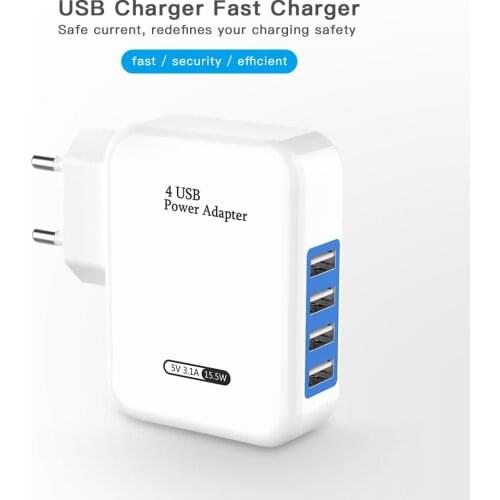 4USB Power Adapter 15W EU/US For iPhone Huawei Samsung Xiaomi Mobile Phone 4 Ports Fast Wall Charger QC3.0 charger