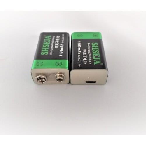 2pcs 9V USB rechargeable battery 1180mAh 6F22 lithium ion li ion cell for wireless microphone Guitar EQ smoke alarm multimeter