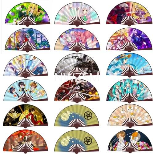 Anime Demon Slayer Kamado Tanjirou printing Folding fan Kamado Nezuko 33cm large silk folding fan