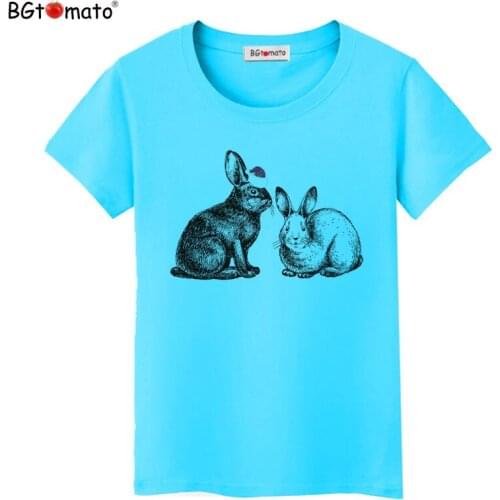 BGtomato lovely rabbits women t-shirts Beautiful style short sleeve casual shirts Good quality brand new tops cool tees