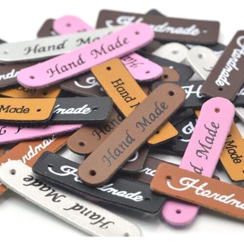 30Pcs Handmade Labels Tags Clothes Garment PU Leather Label Hand Made Jeans Bags DIY Craft Knitting Sewing Supplies