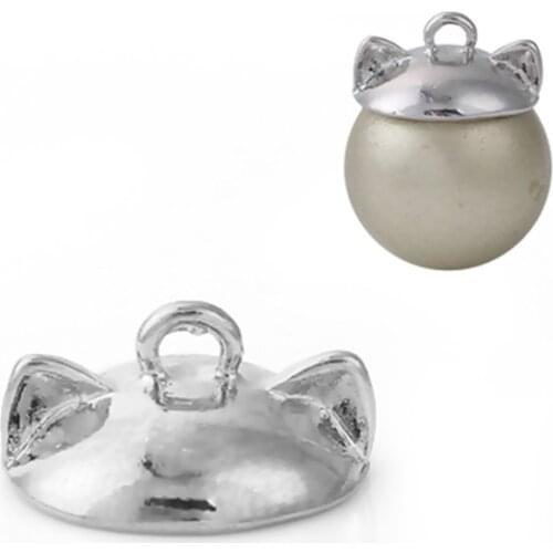 DoreenBeads Zinc Based Alloy Beads Caps Hat Silver Color Ear (Fit Beads Size: 14mm Dia.) 14mm( 4/8") x 7mm( 2/8"), 2 PCs
