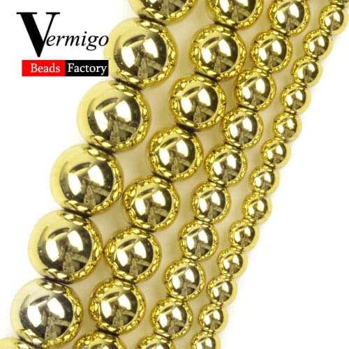 Natural Plating Yellow Hematite Stone Beads For Jewelry Making 3 4 6 8 10mm Round Spacer Beads Fit For Handmade Bracelets 15"