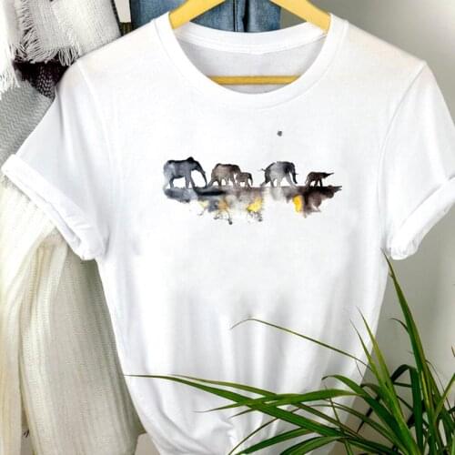 Women Clothes Elephant Cute Cartoon Watercolor Summer Fashion Short Sleeve Summer Print Tshirt Female Tee Top Graphic T-shirt