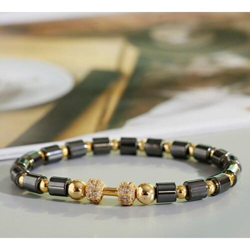 Hematite Bracelet Dumbbell With Micro-inlaid Zircon Men Bracelets Magnetic Bracelets Women Jewelry Gift