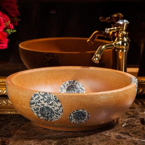 Artistic Ceramic round Coutertop Bathroom Sink Wash Basin brown color