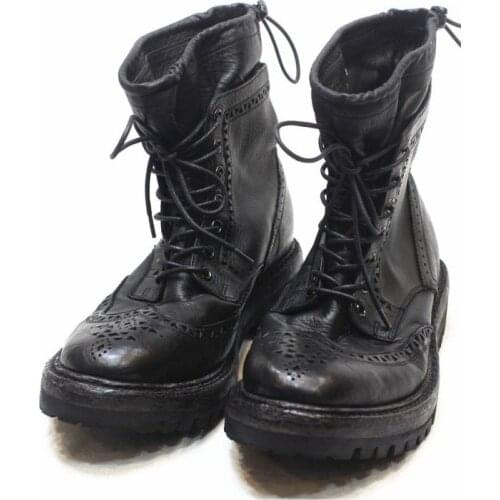 Personality Handmade Shoes Men Black Vintage Brogues Ankle Boots Luxury Designer Genuine Cow Leather Winter Work Riding Boots