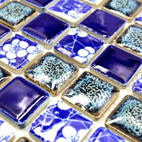 Ceramic blue and white porcelain mosaic HMCM1042 for mesh backing bathroom wall floor kitchen backsplash