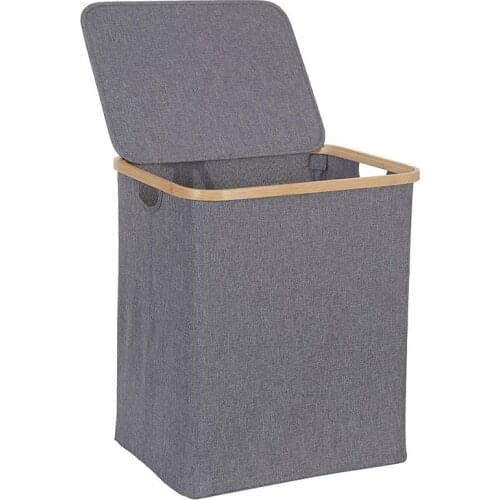 Laundry Basket with Lid, Large Bamboo Dirty Clothes Hamper with Handle, Waterproof Collapsible Laundry Hamper Storage for Bedroo