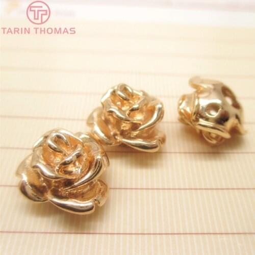 31994)6PCS 13*9MM 24K Champagne Gold Color Brass Rose Flower Bracelets Spacer Beads High Quality Jewelry Findings Accessories