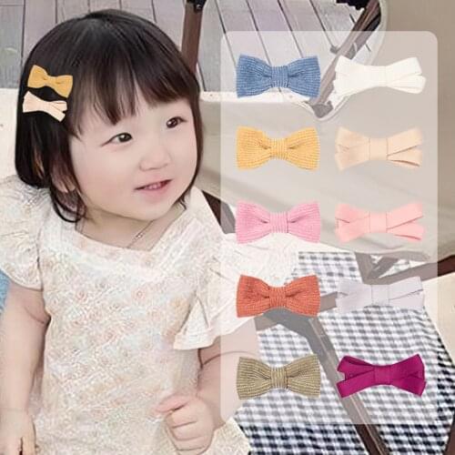 Summer Cotton Baby Hair Clips Korean Bowknot Girls Barrettes Soft Solid Linen Children Hairgrips Hair Accessories Photo Props