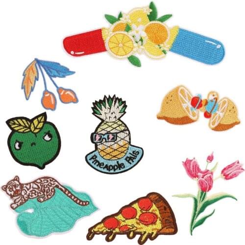Lemon Flower Pineapple Pizza Fruits Patch for Clothing Embroidered Sewing Applique Cute Iron on Fabric DIY Apparel Accessories