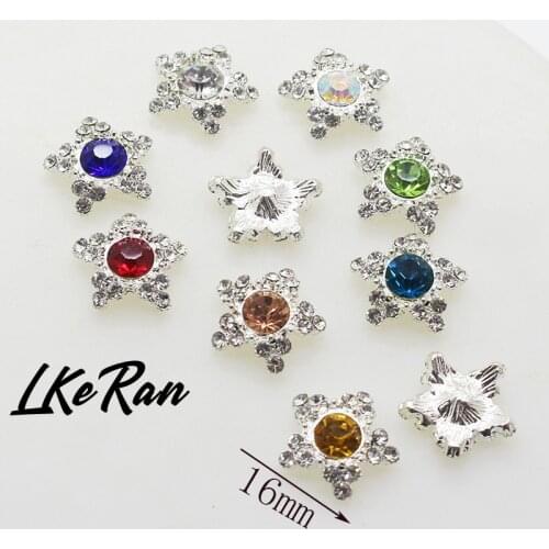 LKERAN 16mm 10pcs/Set Pentagram Crystal Rhinestone Button Fashion Colors brooch invitation wedding Bridal bouquets decorate