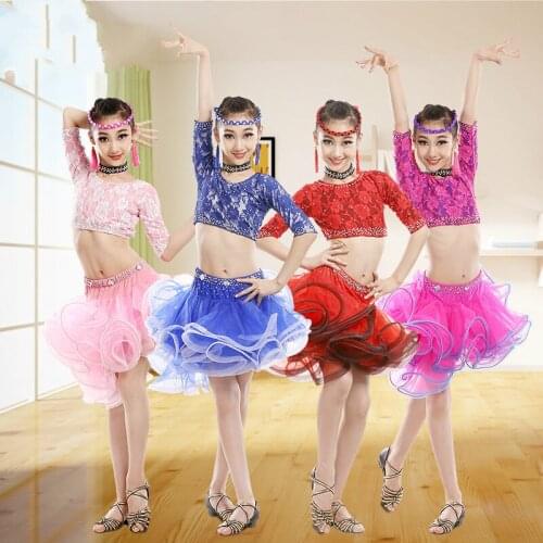 Multicolor Lace Latin Dance Dress for Children Sexy Latin Ballroom Dress for Stage Show Tango Dance Dresses Adult Dance Wear 89