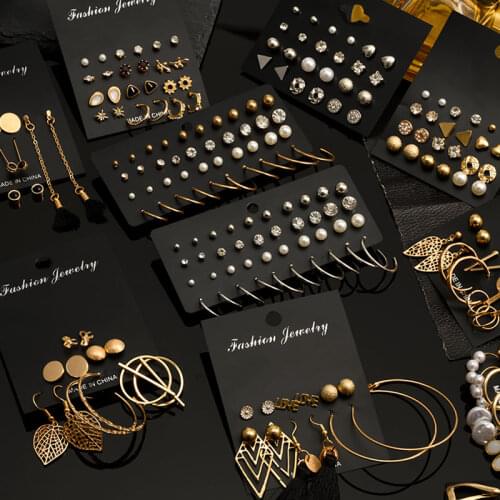 Fashion Statement Gold Color Metal Hoop Earrings For Women Elegant Jewelry 2021 Female Pearl Stud Earrings Set of Brincos Gift