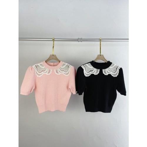 Fashion 2021 new women short-sleeved casual embroidered knitted top 0329