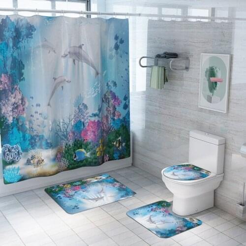 Washable Bath Shower Mat Bathroom Rugs Set Shower Room Curtain Absorbent Anti-slip Toilet Foot Carpet Waterproof Shower Curtain