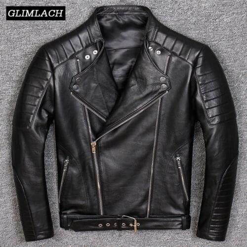 2020 Genuine Leather Real Lambskin Motorcycle Leather Jacket Men Slim Large Size 5XL Men Biker Coat With Belt Outerwear Clothes