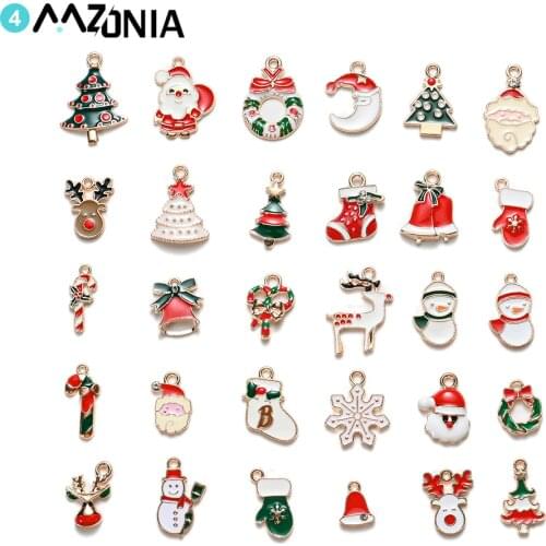 Enamel Christmas Charm Pendant Alloy Festival Decor Set for Bracelet Earrings Jewelry Making Xmas Tree Decor Kids Gift