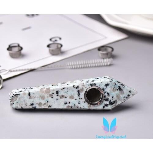 Natural Speckle Reiki Quartz Crystal Pipe Healing Tobacco Wand Smoking Polished