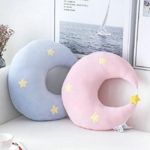 Nordic Blue Moon Hairball Sun Pillow Plush Soft Pink Star Moon Throw Pillow Neck Travel Pillow Sofa Decor Cushion Girly Room
