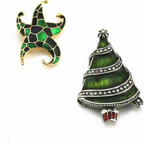 2020 New Japanese and Korean retro style Enamel starfish Christmas tree fashion exquisite brooch